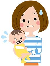 泣く赤ちゃんに困っている女性イラスト